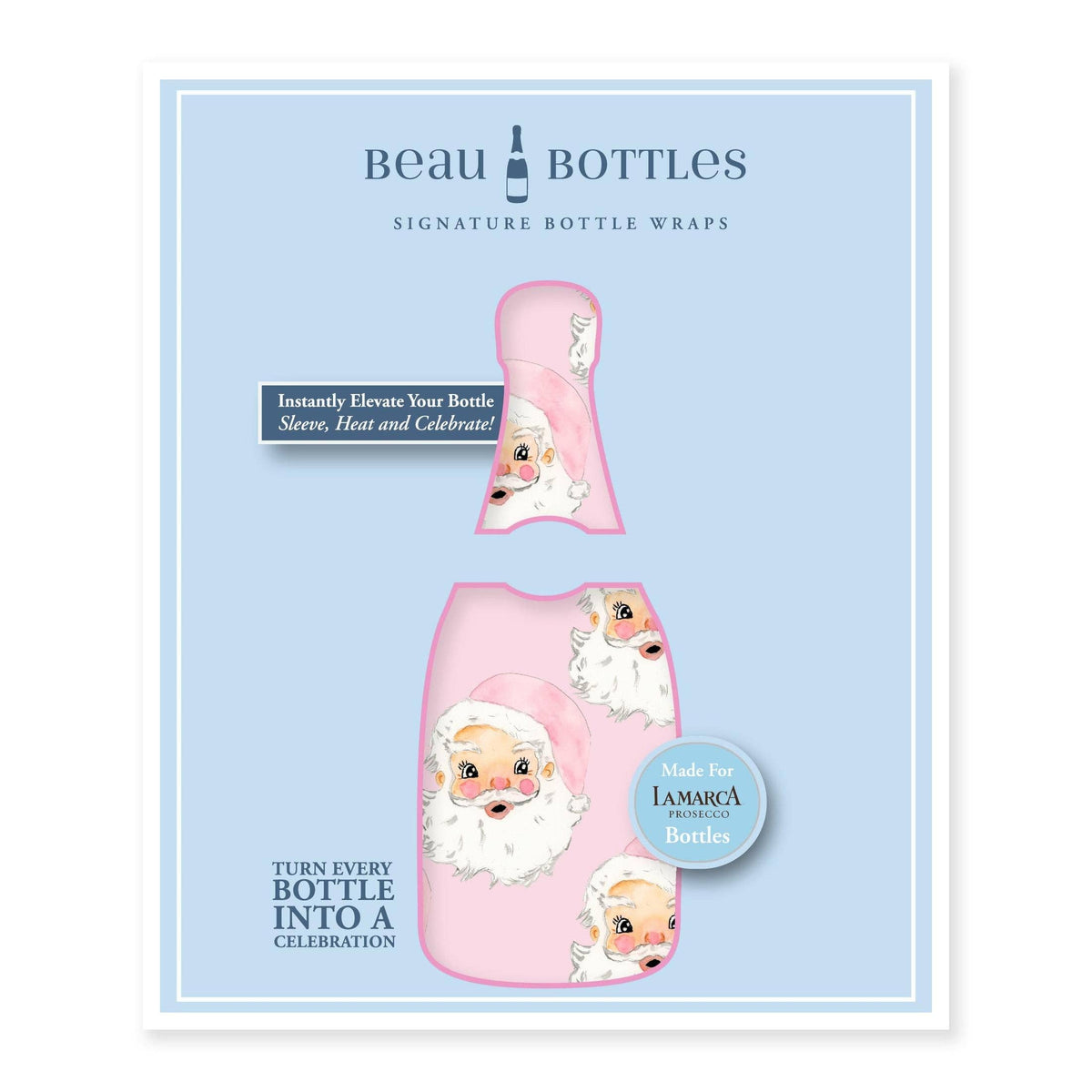 Limited Edition Watercolor Pink Santa Prosecco Bottle Wrap