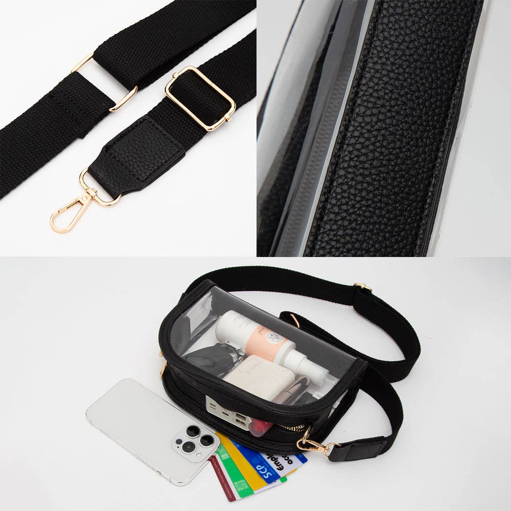 Faux Leather Transparent Crossbody Camera Bag