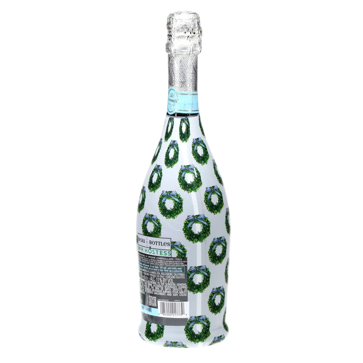WH Hostess Boxwood Wreaths Prosecco Bottle Wrap