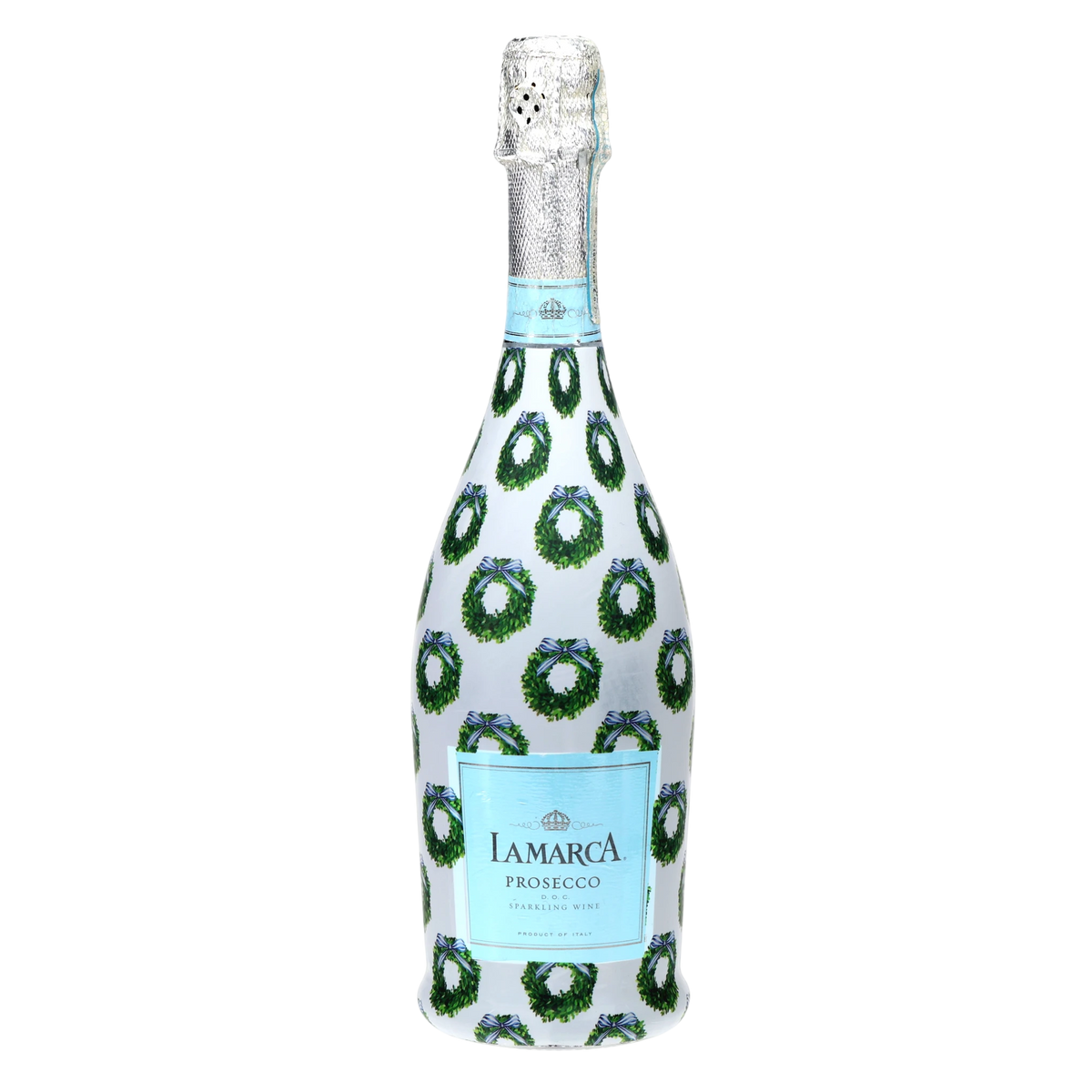 WH Hostess Boxwood Wreaths Prosecco Bottle Wrap