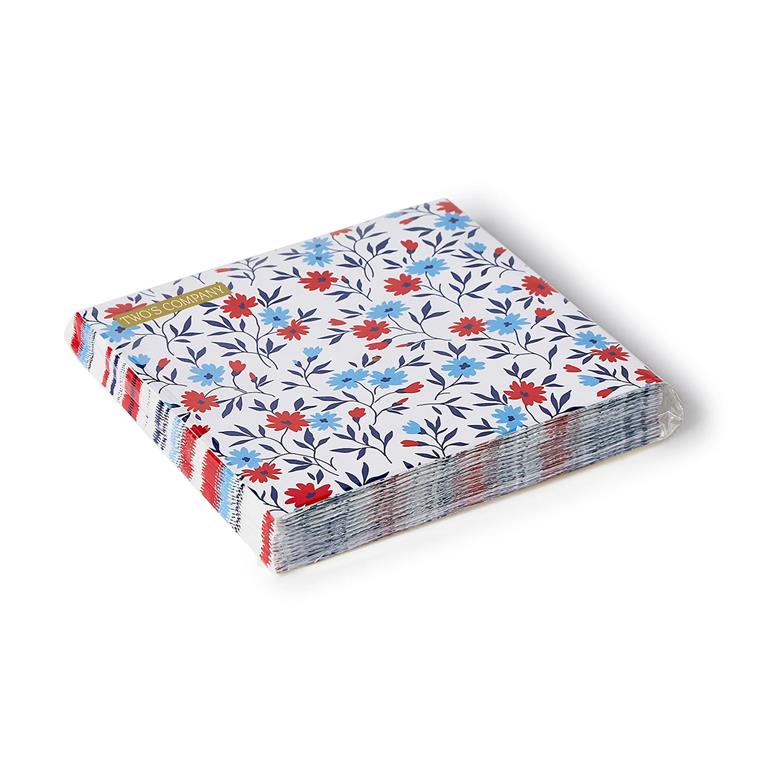 Red, White and Blue Bloom 3-Ply Paper Cocktail Napkin