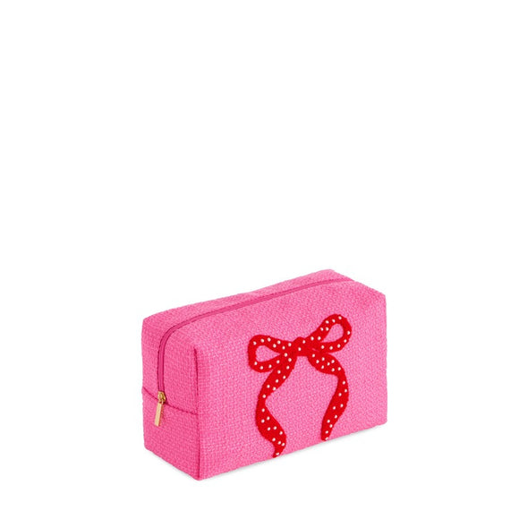 MARA BOW LARGE ZIP POUCH,PINK