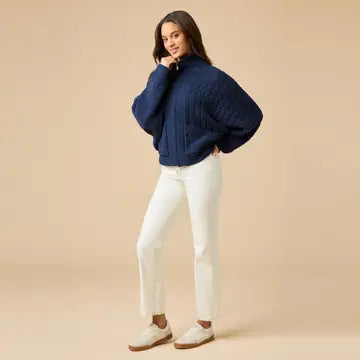 Women's Cable Knit Funnel Neck Double Zip Jacket