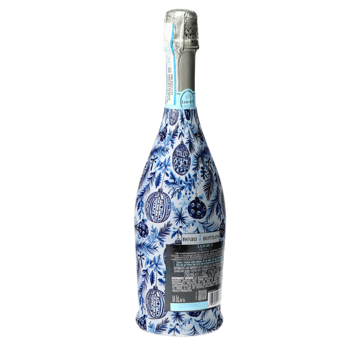 Limited Edition Blue & White Ornament Prosecco Bottle Wrap