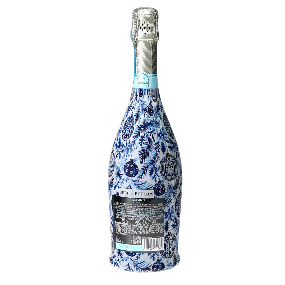 Limited Edition Blue & White Ornament Prosecco Bottle Wrap
