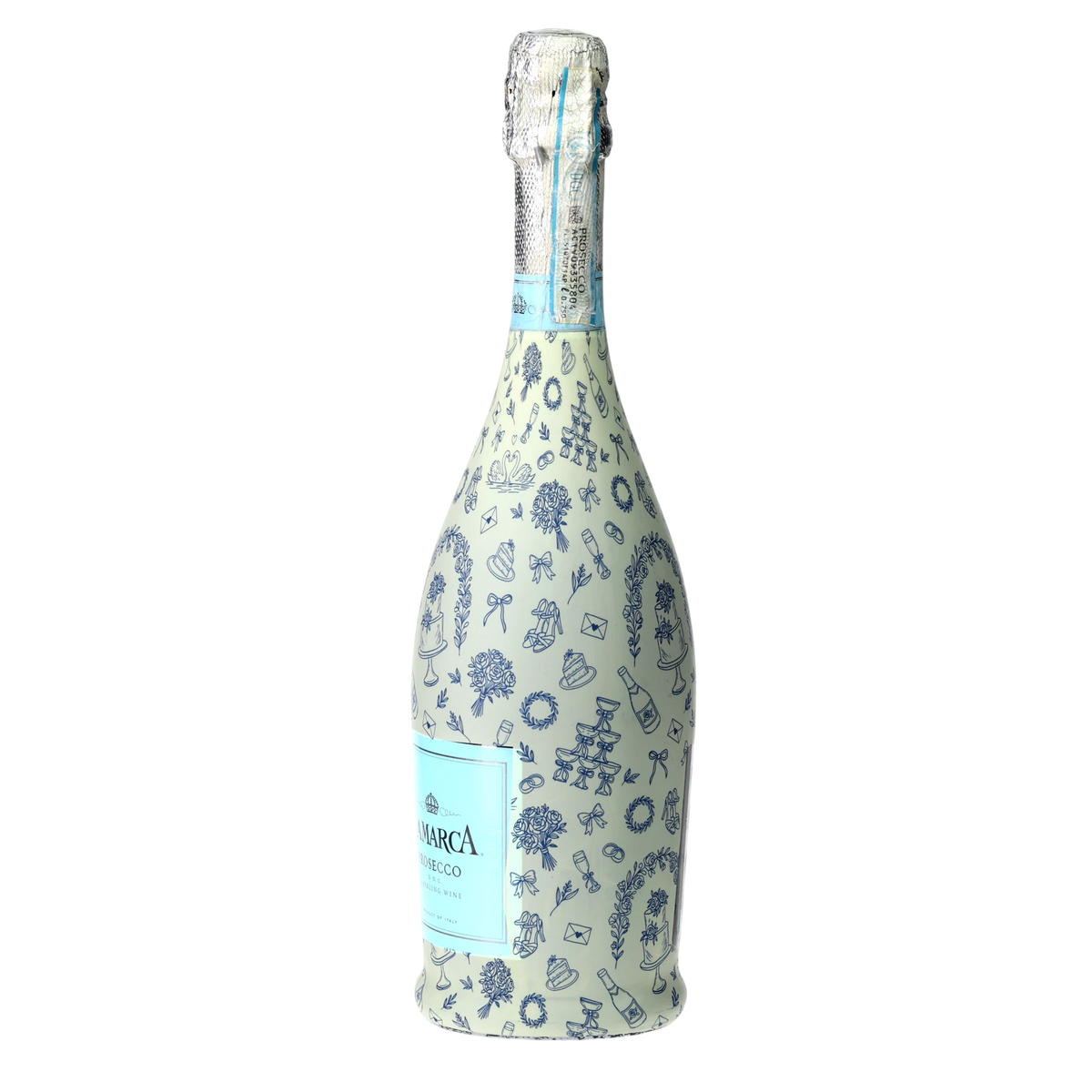 Blue Wedding Toile Prosecco Bottle Wrap
