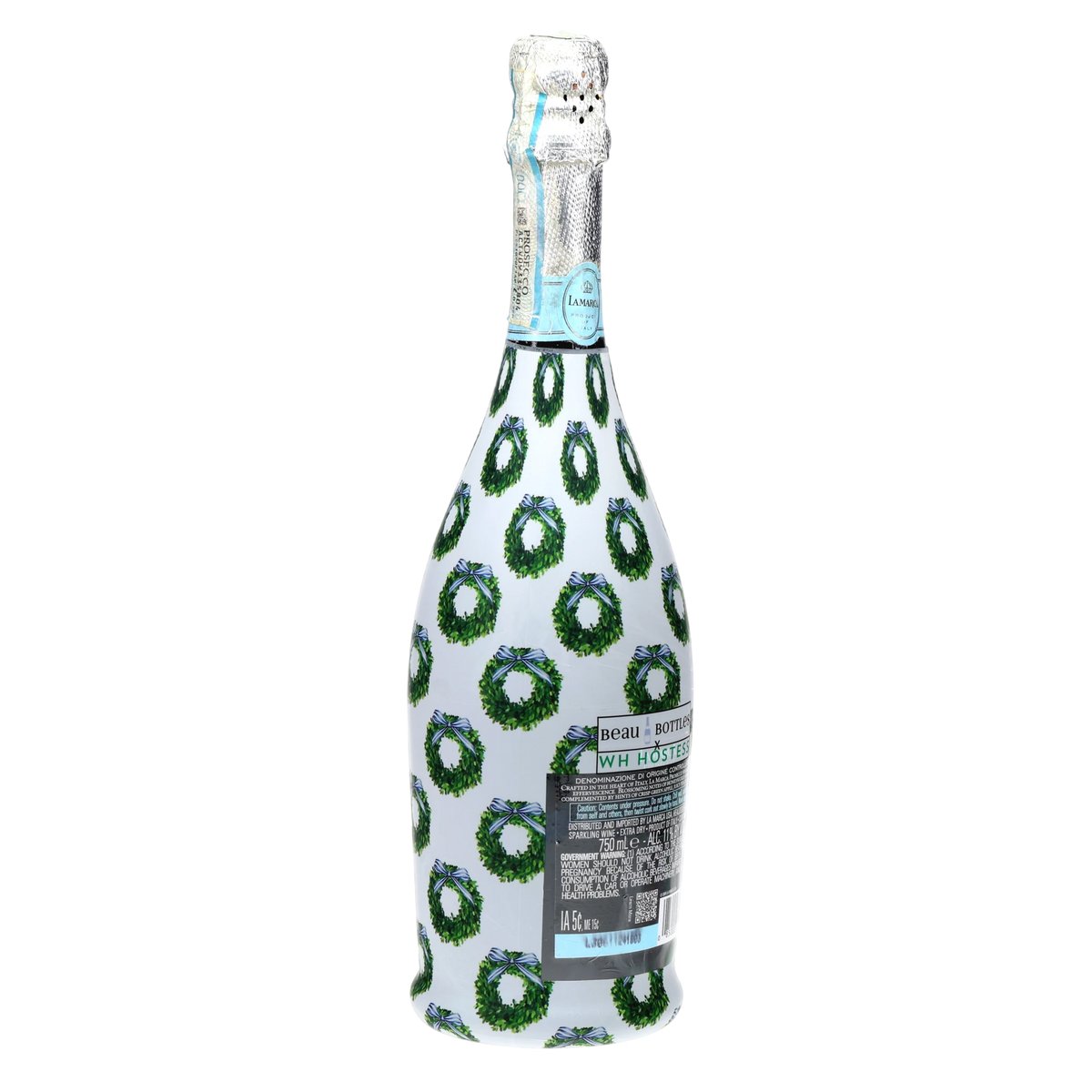 WH Hostess Boxwood Wreaths Prosecco Bottle Wrap
