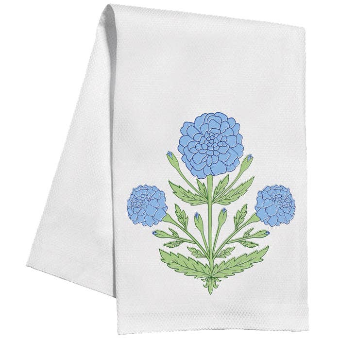 Sue Sartor Blue and Green Marigold Kitchen Towel