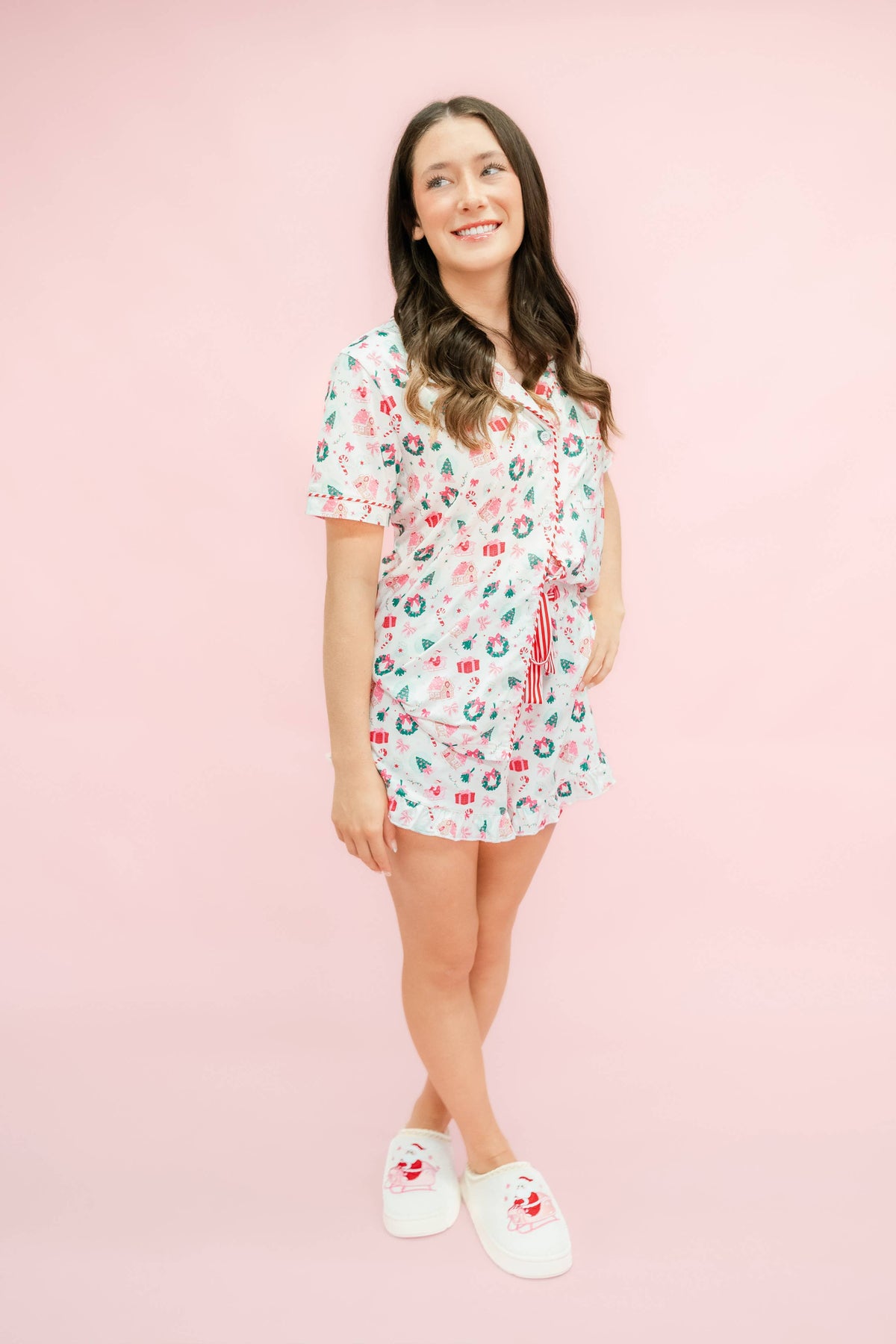 Santa's Sugarplum Social Christmas Pajama Set RuffleShorts