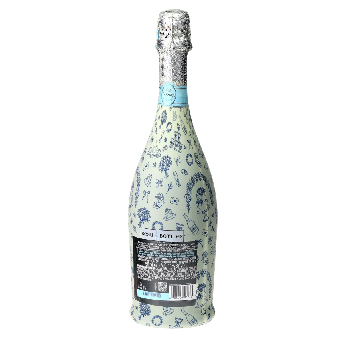 Blue Wedding Toile Prosecco Bottle Wrap
