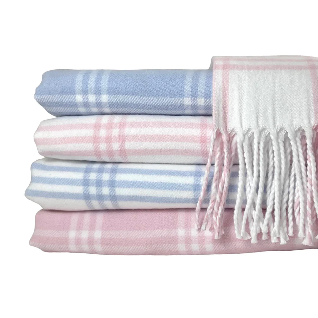 Windowpane check flannel blanket w/ monogram