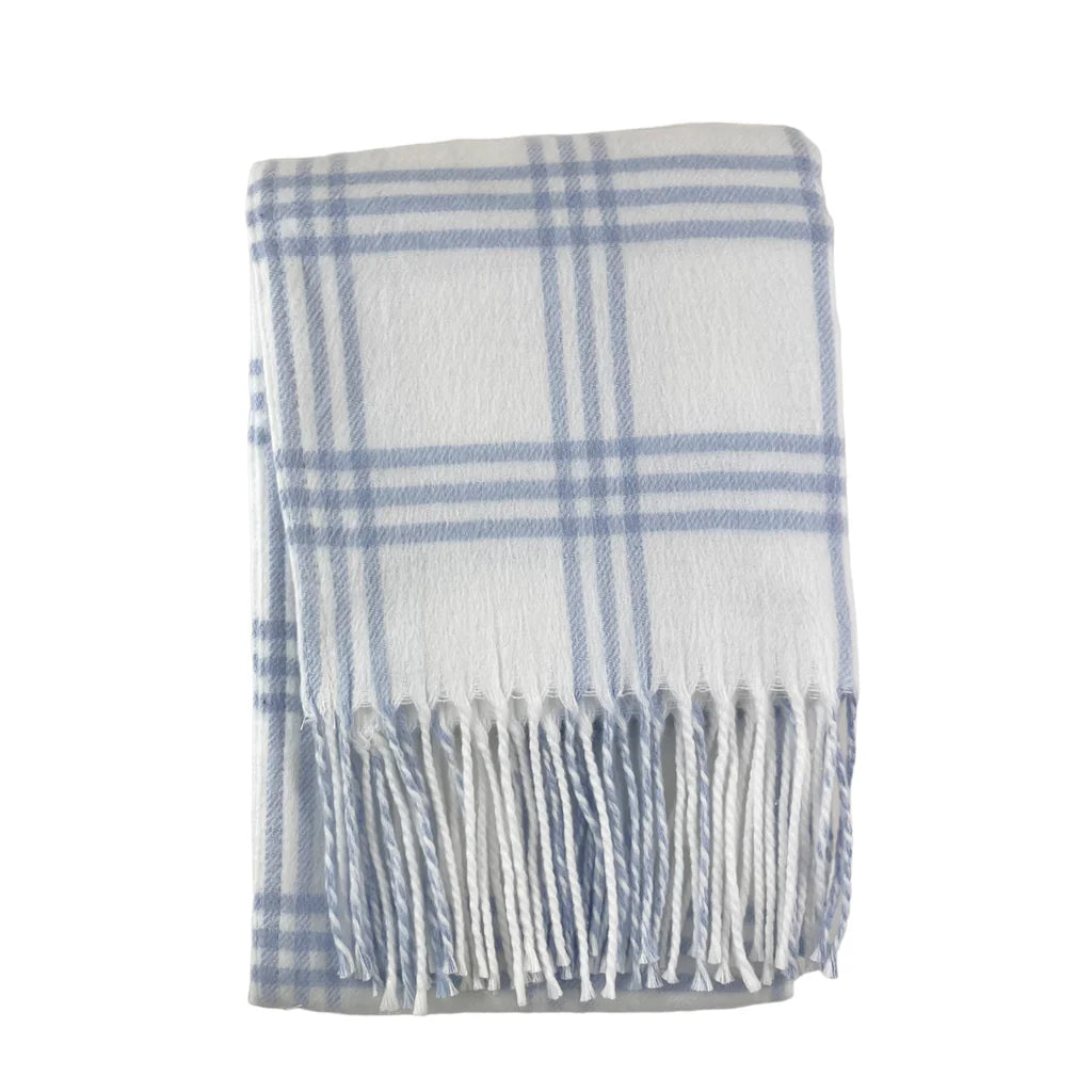 Windowpane check flannel blanket w/ monogram