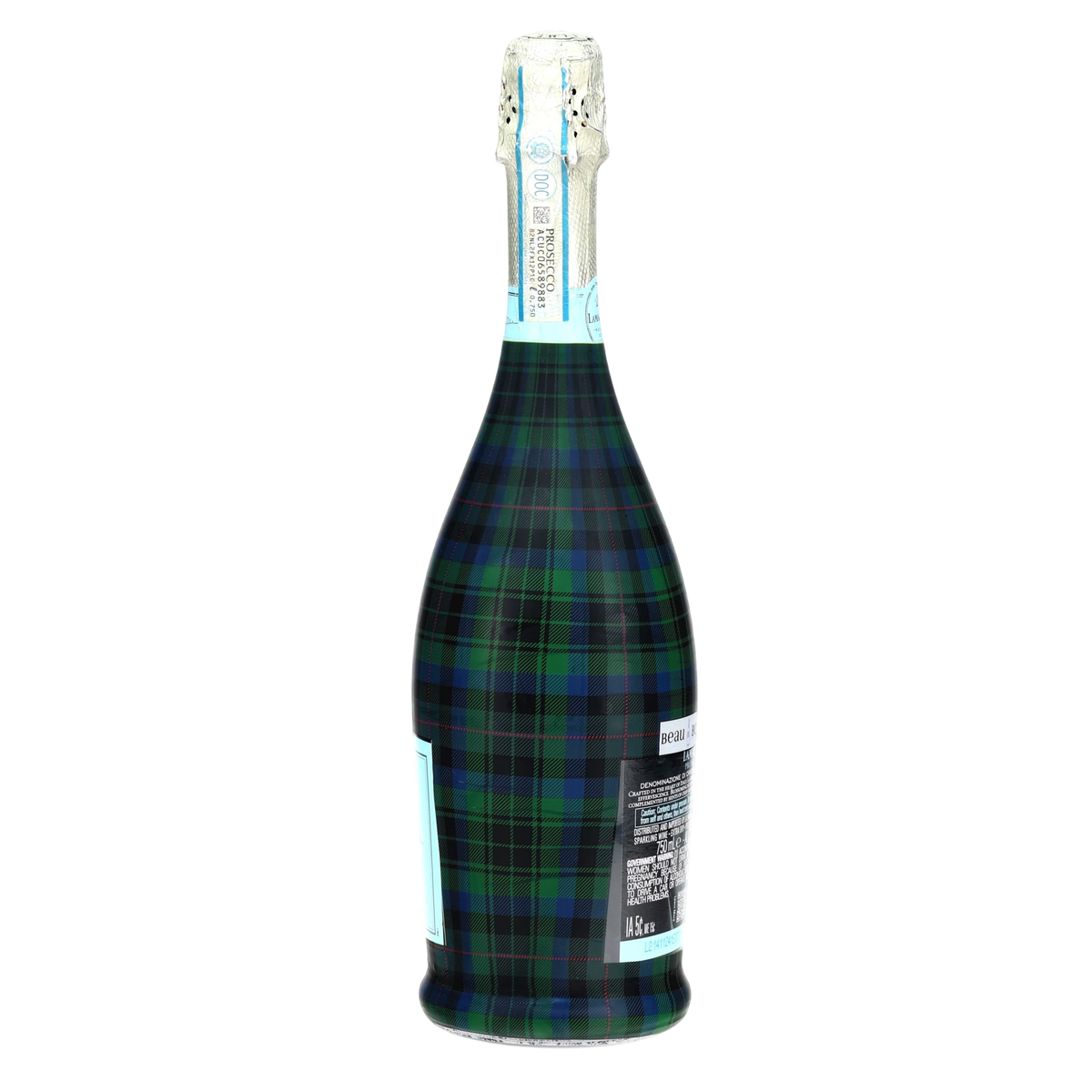 Blue & Green Christmas Tartan Prosecco Bottle Wrap