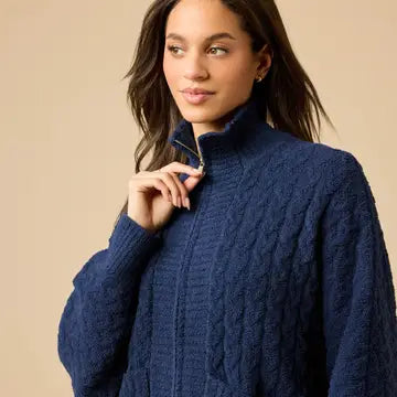 Women's Cable Knit Funnel Neck Double Zip Jacket