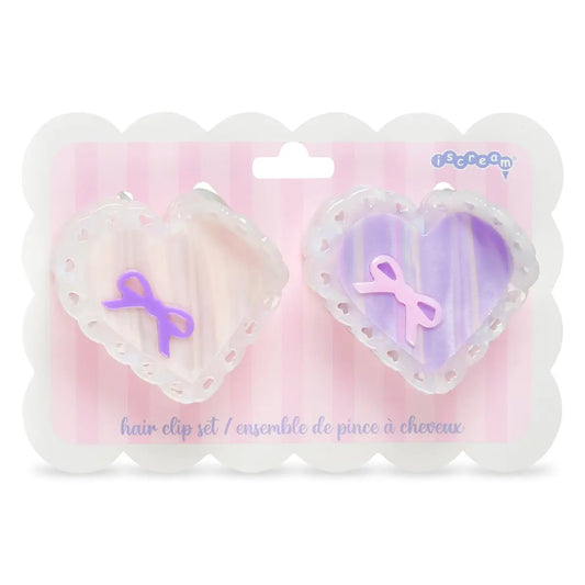 Heart Bow Hair Clips Set - 2 Clips