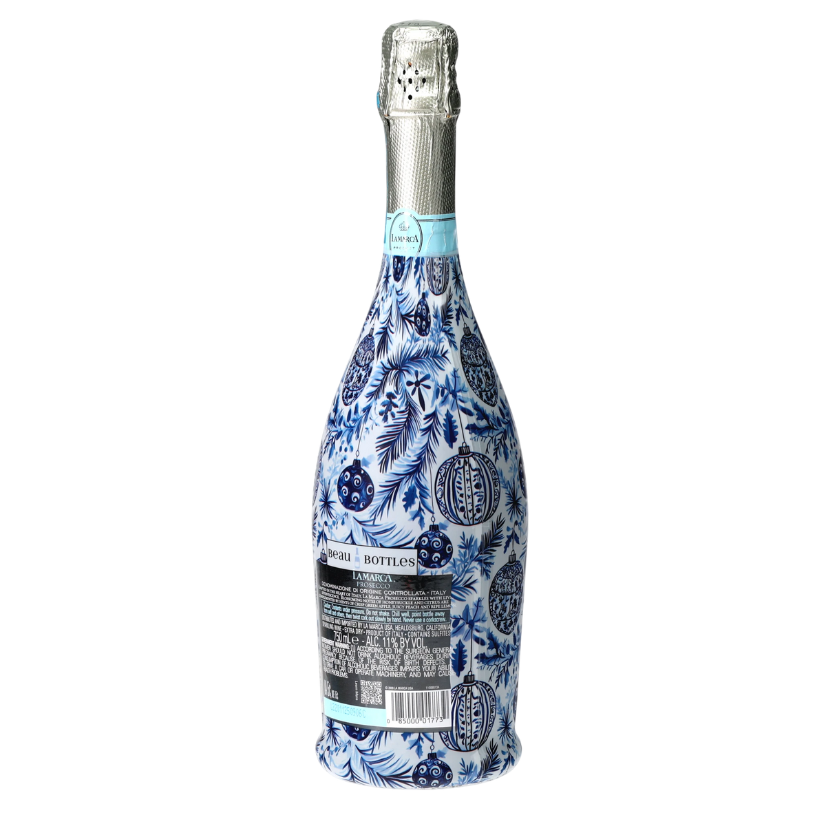 Limited Edition Blue & White Ornament Prosecco Bottle Wrap