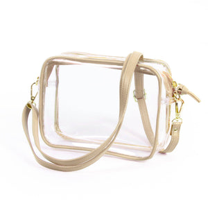 Bridget Clear Purse with Vegan Leather Trim and Straps - Gol