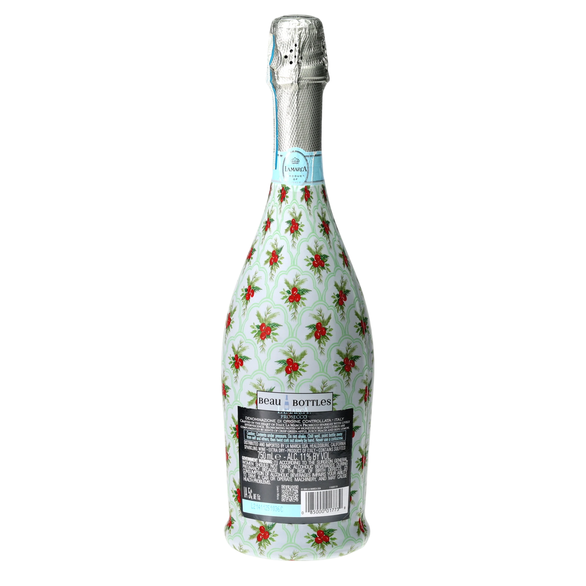 Limited Edition Scalloped Christmas Berries Prosecco Bottle Wrap