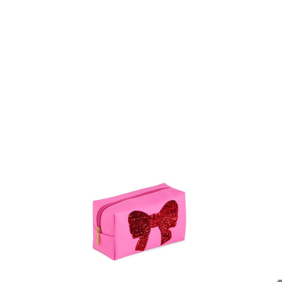 CARA SEQUIN BOW ZIP POUCH,PINK
