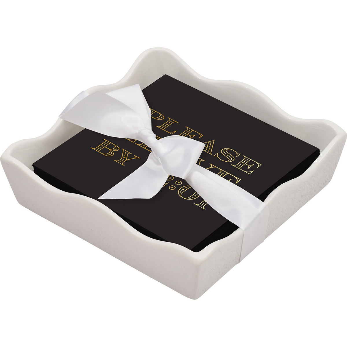 Ceramic Wave Napkin Tray with Cocktail Napkin - Midnight 12:01