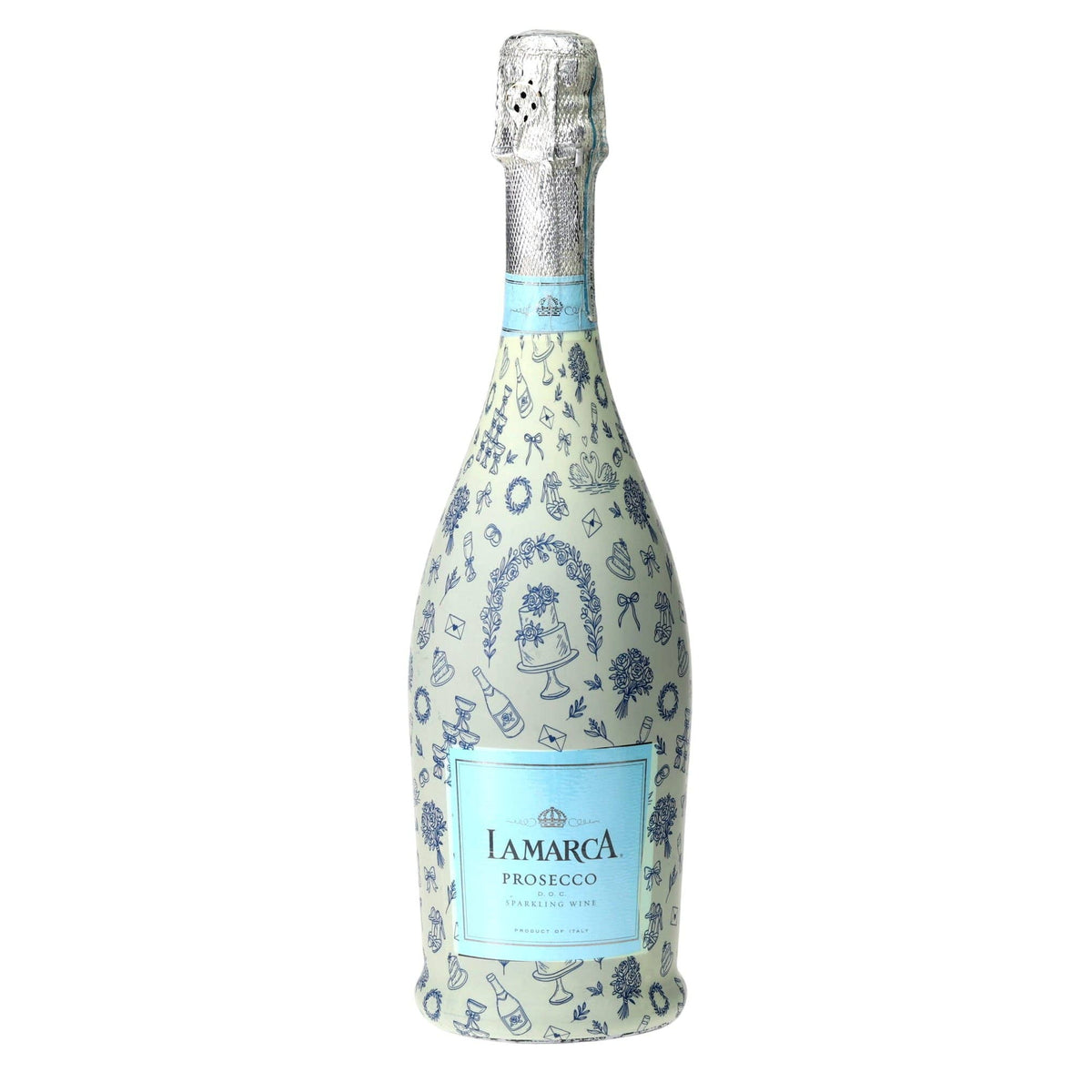 Blue Wedding Toile Prosecco Bottle Wrap
