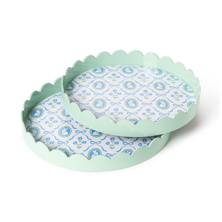 Bunnies and Bows Round Scalloped Edge Decorative Trays
