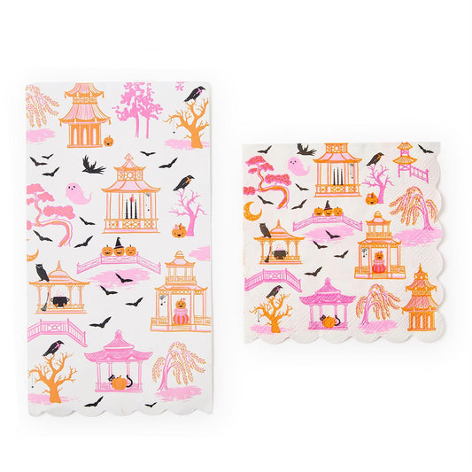 Haunted Pagoda 3-Ply Scalloped Edge Paper Cocktail Napkin