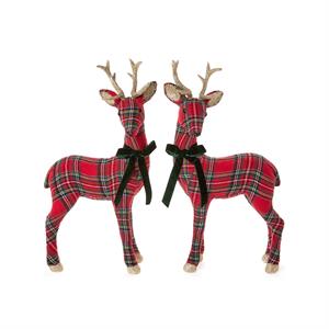 Set of 2 Tartan Deer with velvet bow