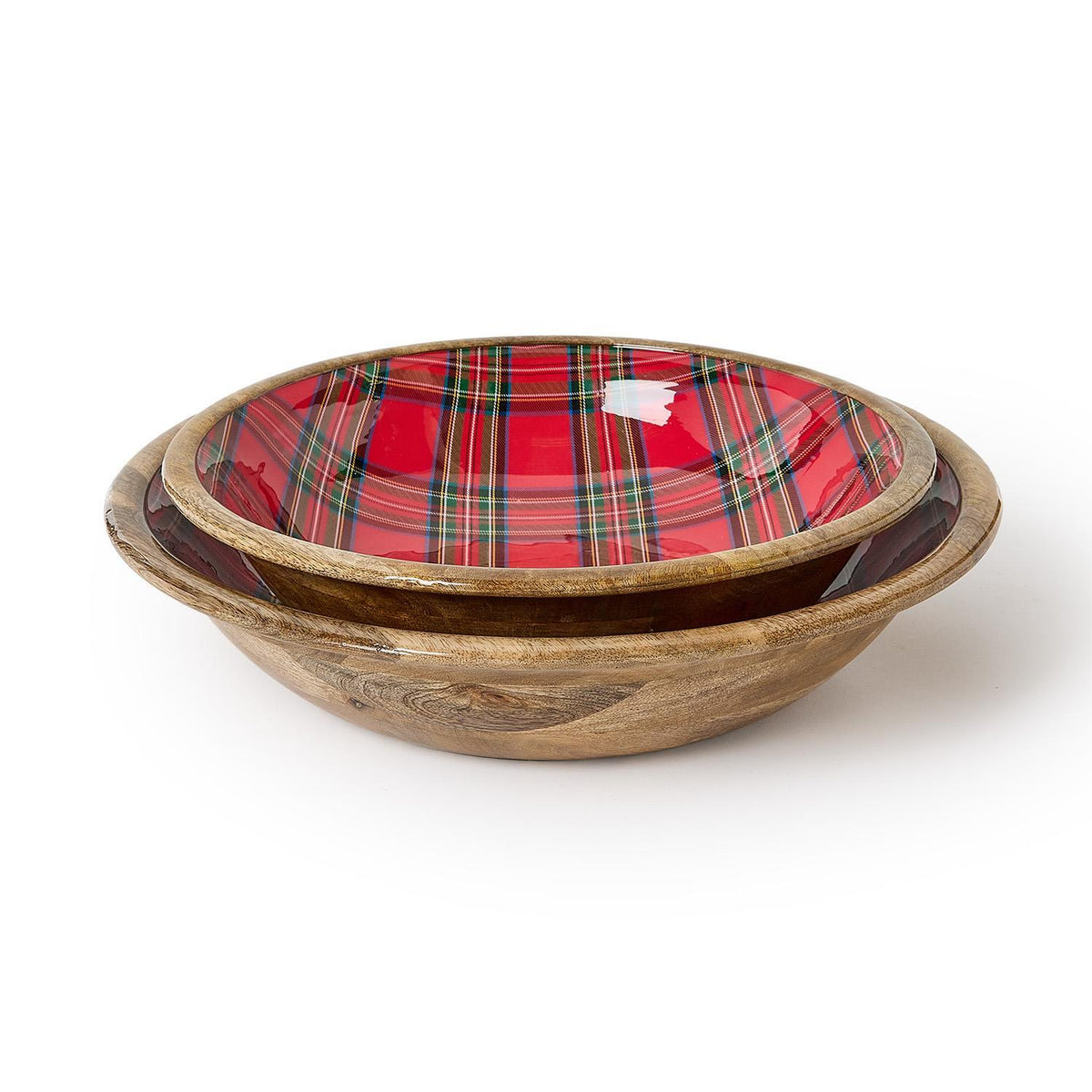 Tartan Traditions Hand-Crafted Wood Round Bowls with Enamel