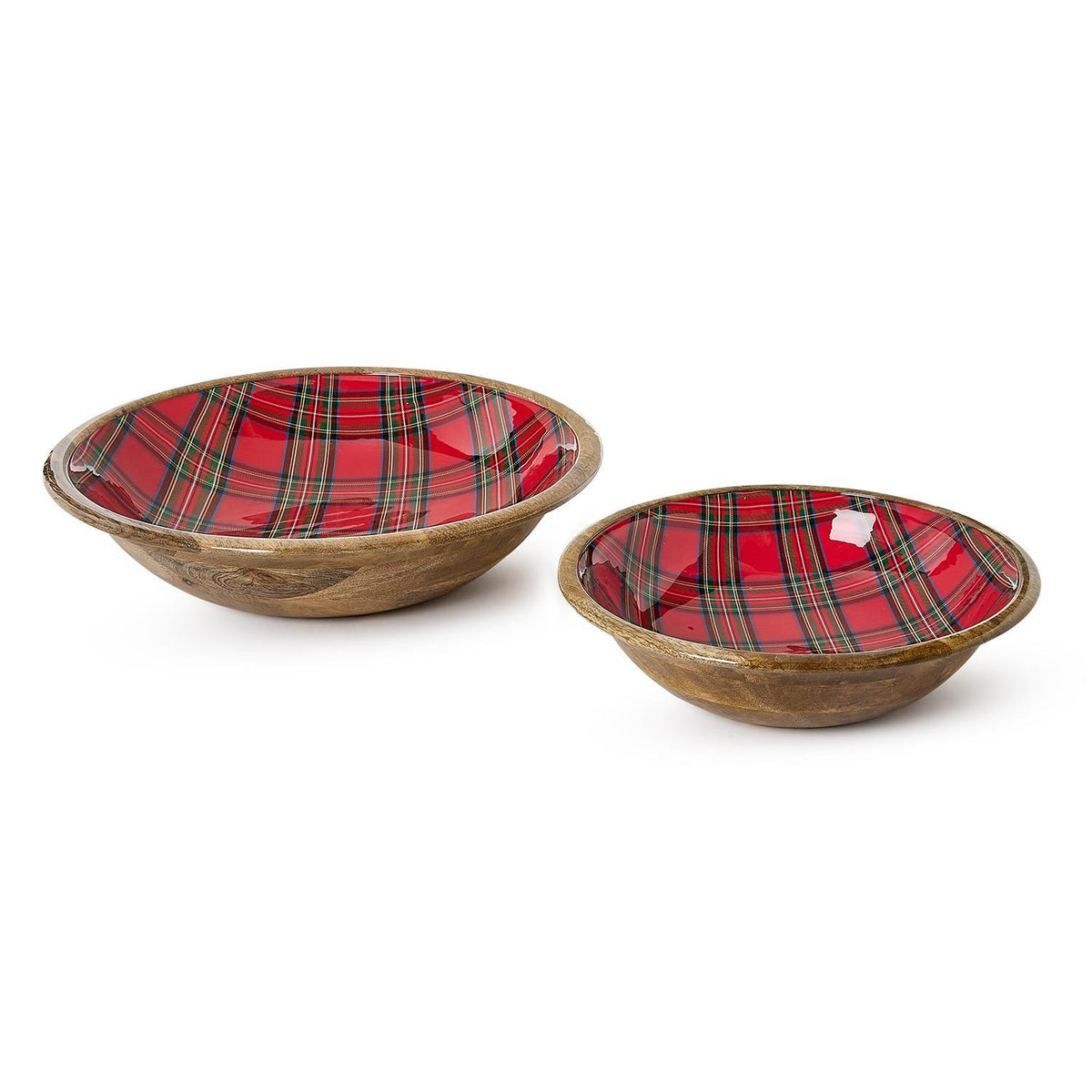 Tartan Traditions Hand-Crafted Wood Round Bowls with Enamel
