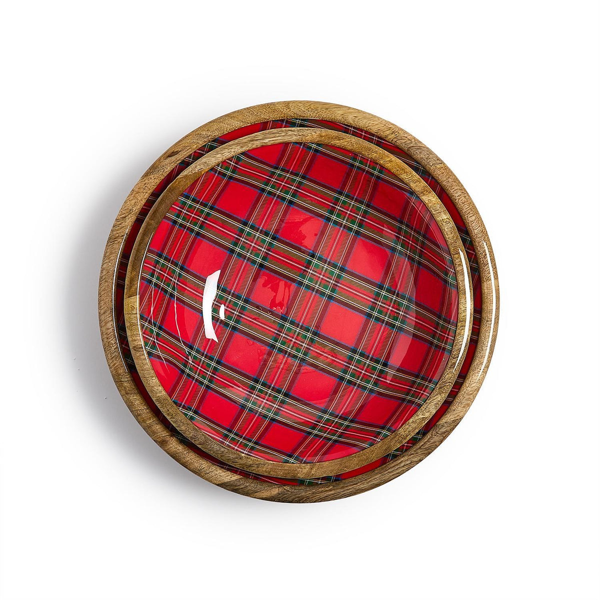 Tartan Traditions Hand-Crafted Wood Round Bowls with Enamel