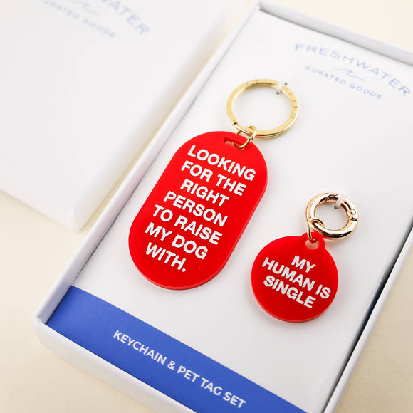 Single Human Keychain & Pet Tag Gift Set