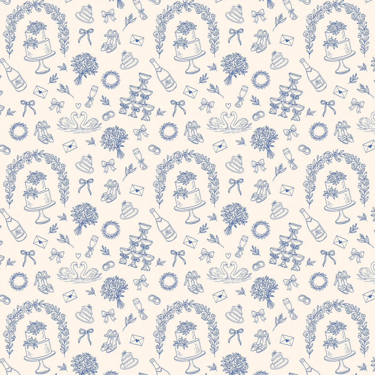 Blue Wedding Toile Prosecco Bottle Wrap