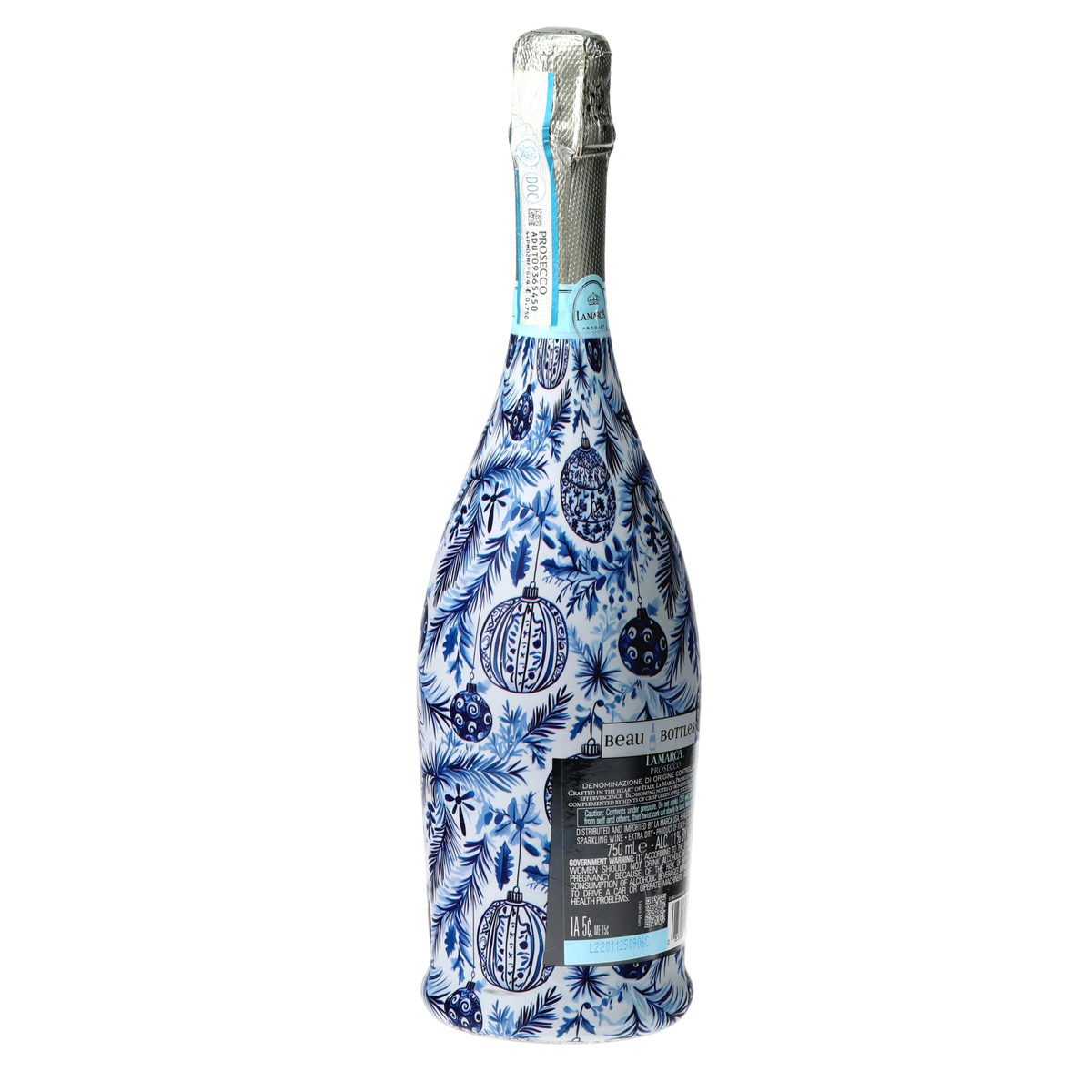 Limited Edition Blue & White Ornament Prosecco Bottle Wrap