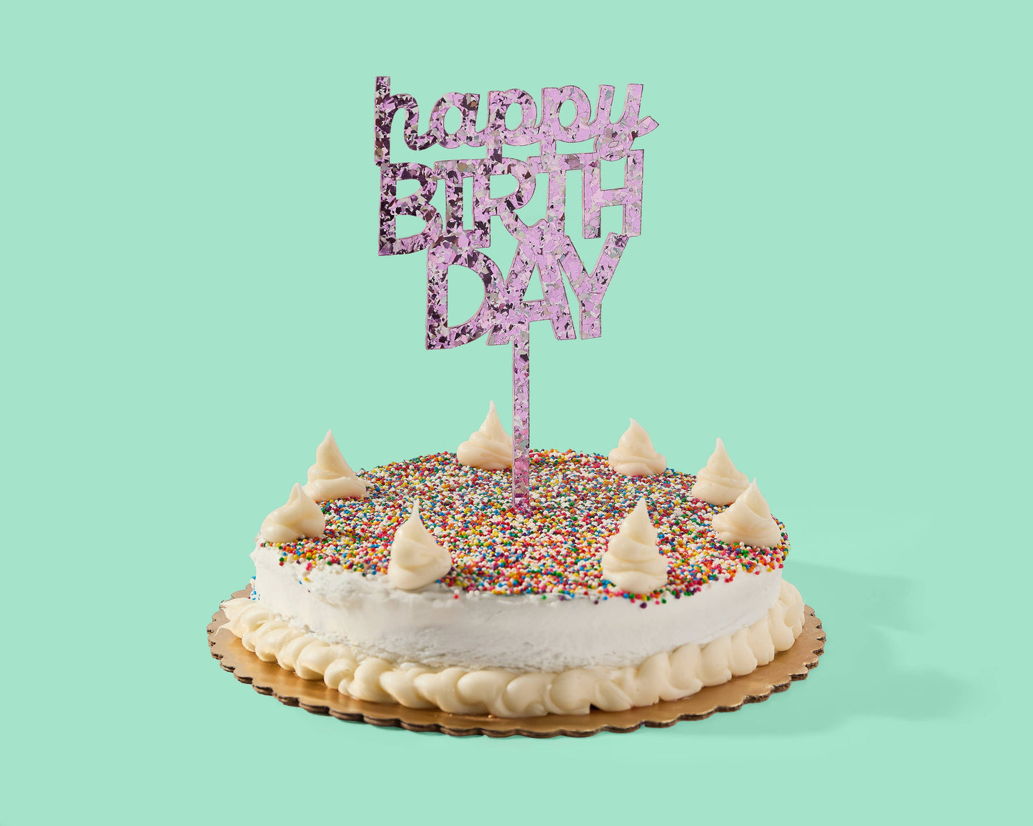 FOR FUN - Cake Topper - "Happy Birthday" - Purple Confetti