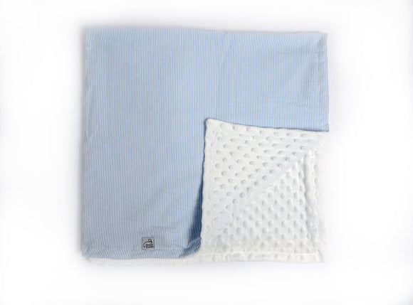 Light Blue Seersucker Minky Dot Blanket
