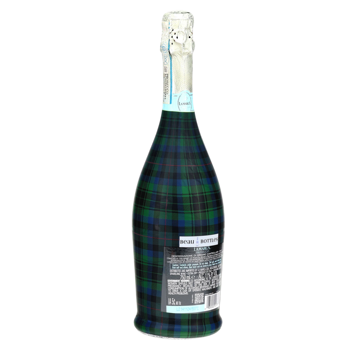 Blue & Green Christmas Tartan Prosecco Bottle Wrap