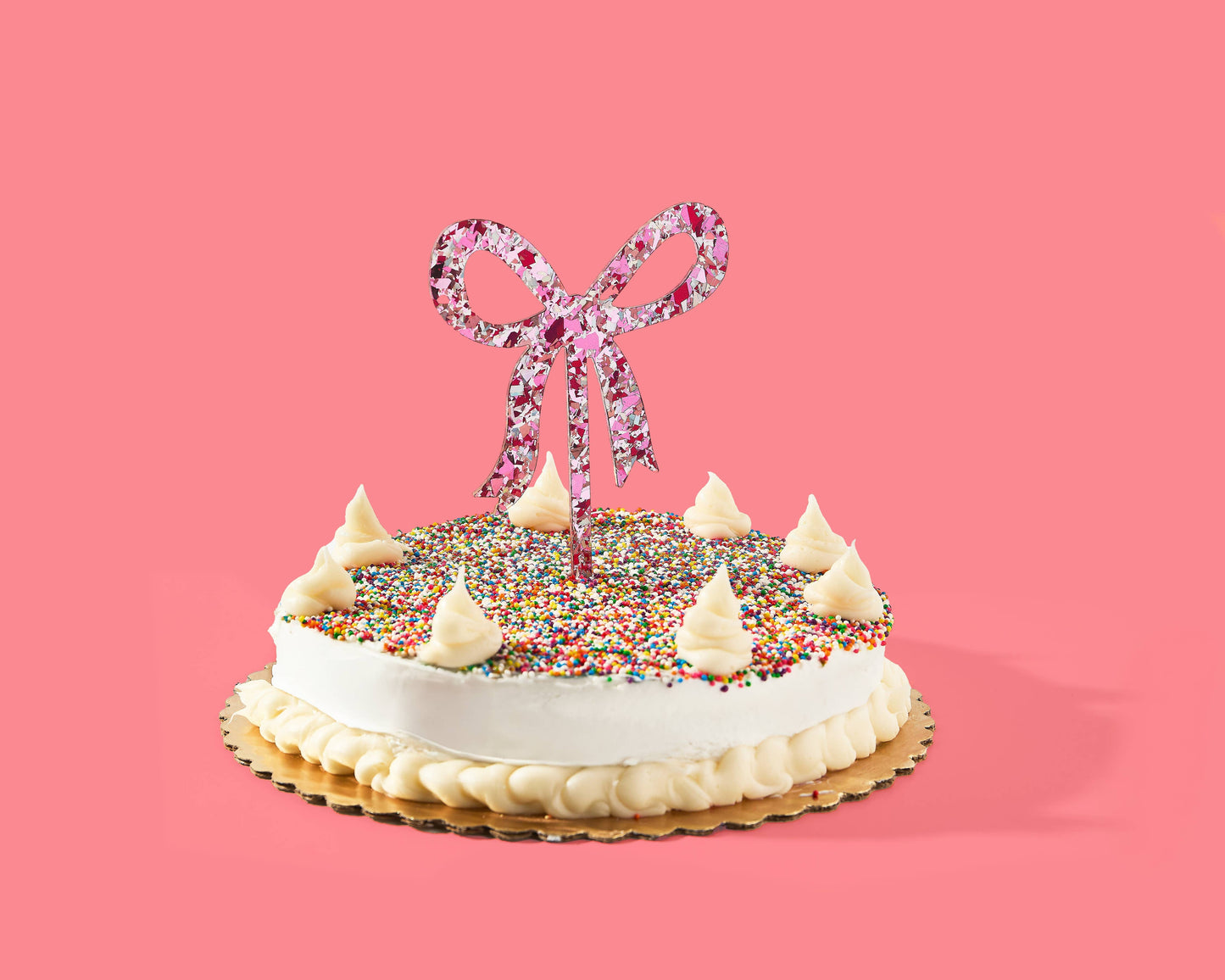 FOR FUN - Cake Topper - Ribbon Bow - Pink Confetti