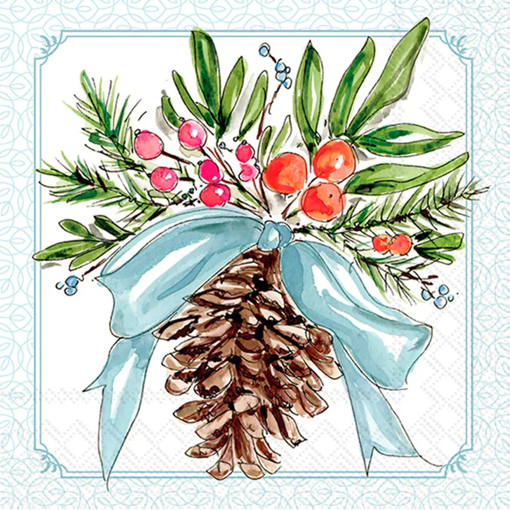 Cocktail Napkin 20Ct Pinecones and Ribbons Fall Autumn