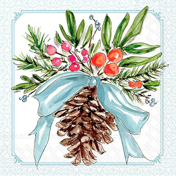 Cocktail Napkin 20Ct Pinecones and Ribbons Fall Autumn