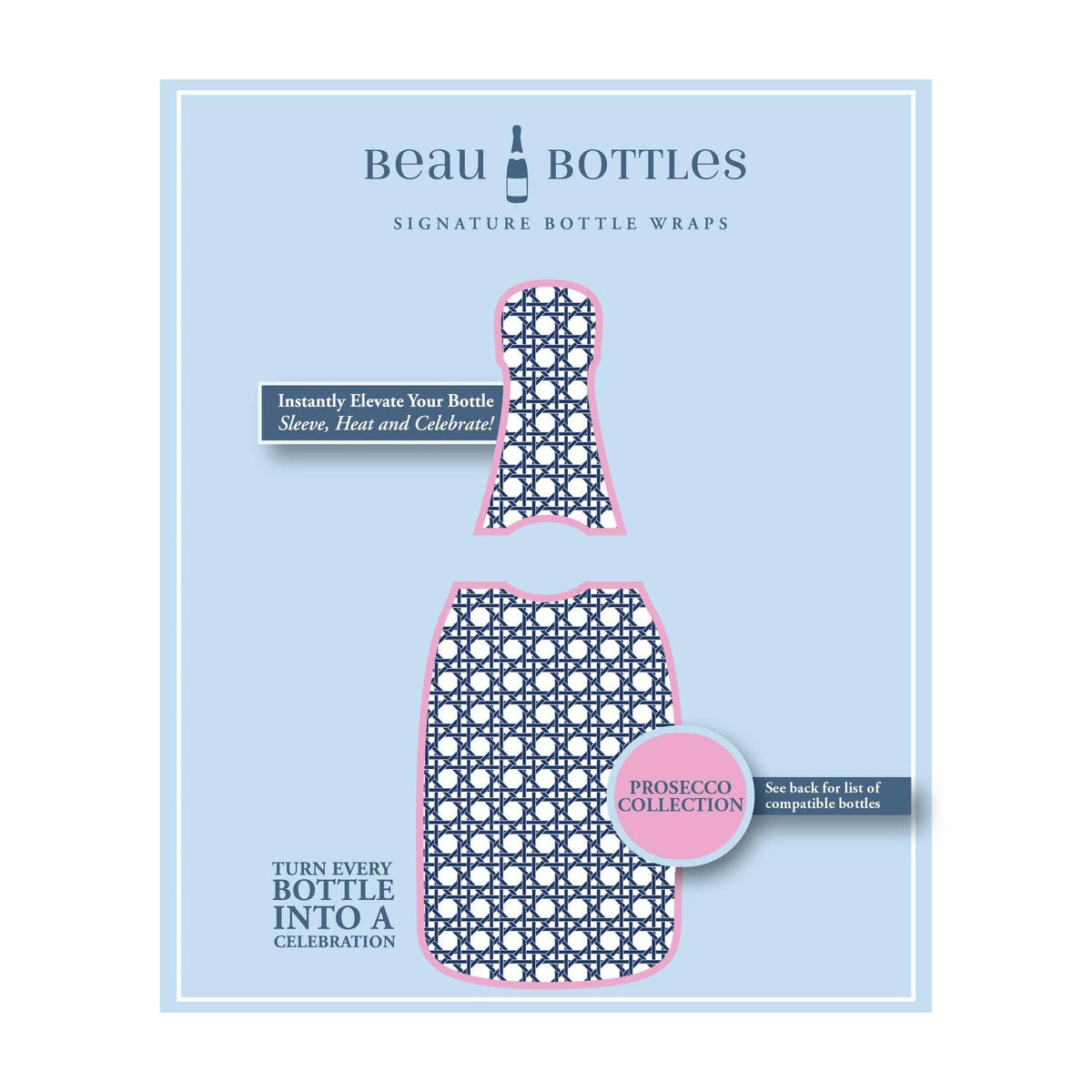 Navy & White Cane Prosecco Bottle Wrap