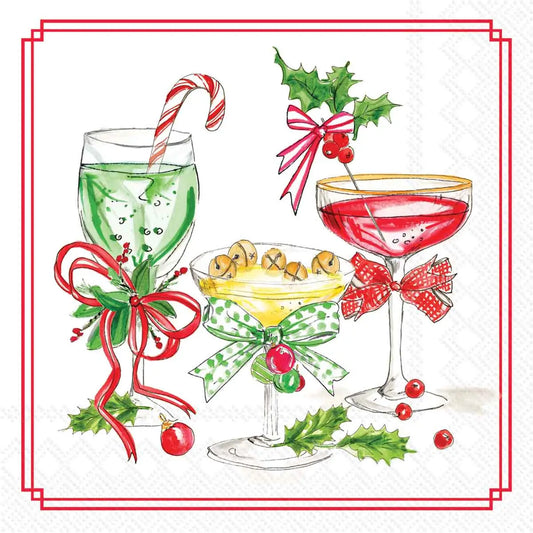 Paper Cocktail Napkins 20 Ct Candy Canes & Cocktails