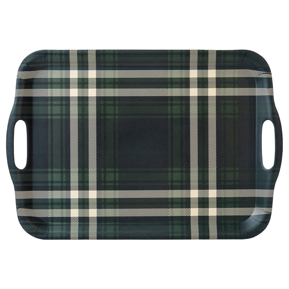 Navy Green Plaid Large Melamine Tray w/ Handles - Gift