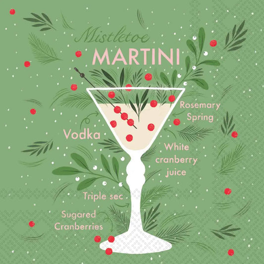Paper Cocktail Napkins 20 Ct Mistletoe Martini Christmas