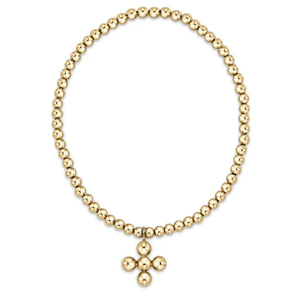 classic gold 3mm bead bracelet - classic beaded signature cross gold charm - 4mm bead