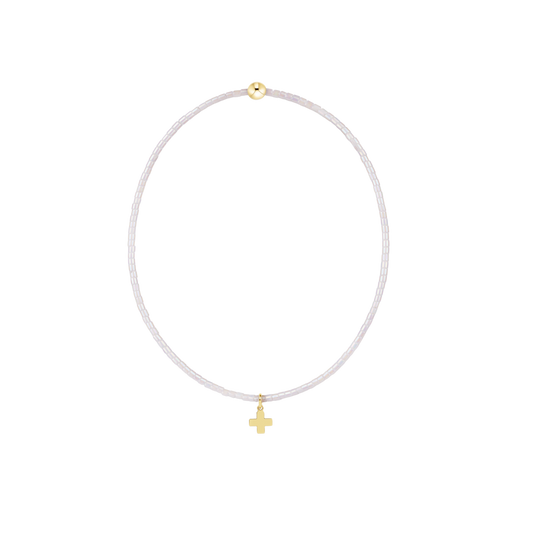 Hope Classic Silky White Bracelet - Signature Cross Small Gold Charm