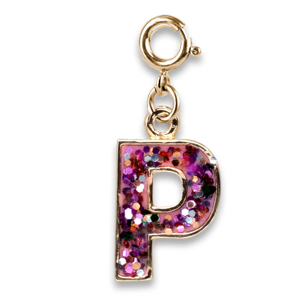 Gold Glitter Initials - P Charm