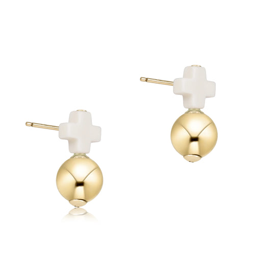 Signature Cross small off white stud - Classic Gold