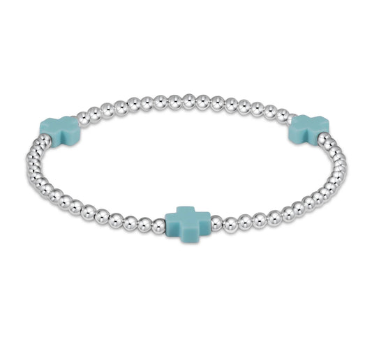 Signature Cross Sterling 3mm beaded bracelet -  Turquoise