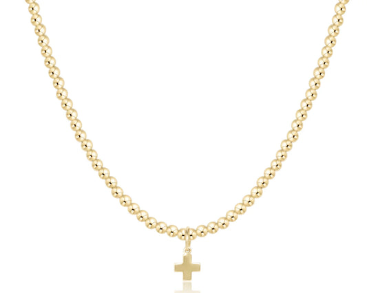 15" Choker Classic Gold 3mm Bead - Signature Cross Gold Charm